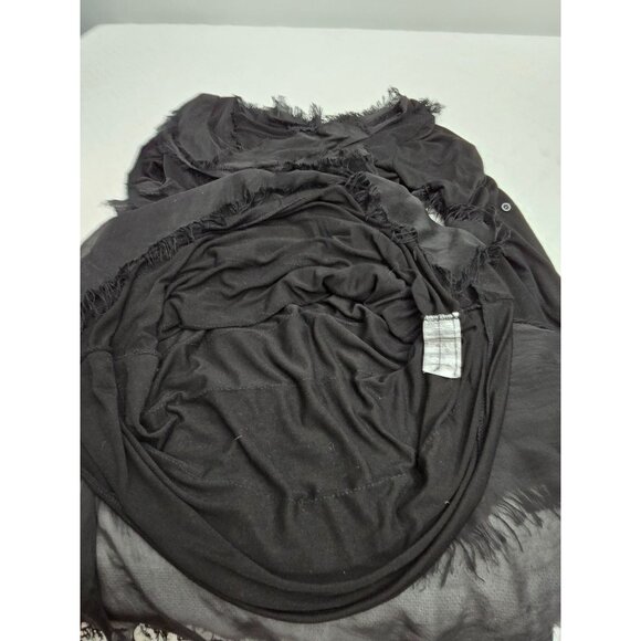 Black Long-Sleeve Fringe 100% Silk Layered Detail Dress W Roll Tab Sleeves Made - Picture 7 of 9